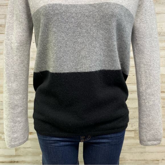 Magaschoni Cashmere Sweater Mock Neck Womens Size M Black Gray Colorblock - Picture 3 of 11